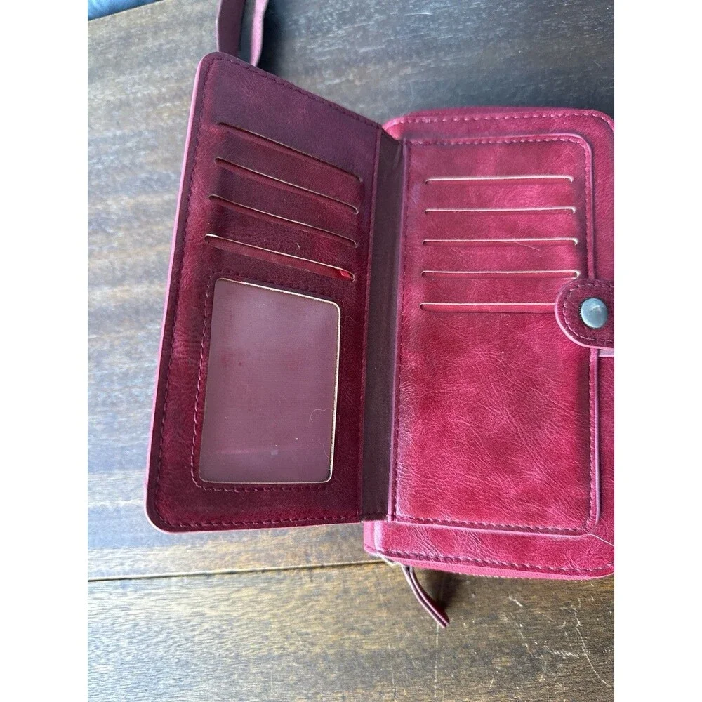 Pola - PU Red Leather Long Clutch Trifold Wallet Credit Card ID Purse Wristlet